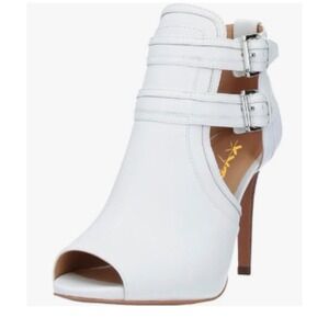 XYD Womens White Peep Toe Stiletto Ankle Bootie Sandals Double Buckle Size 9.5